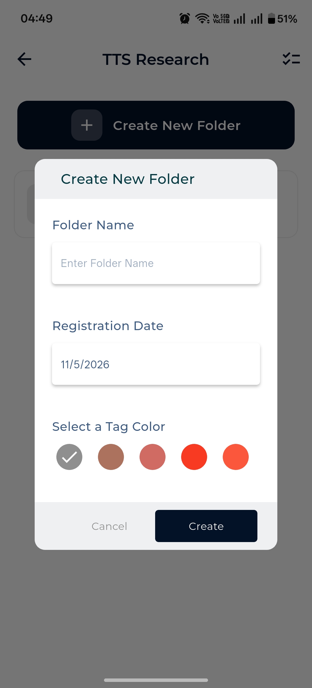 Create folder dialog