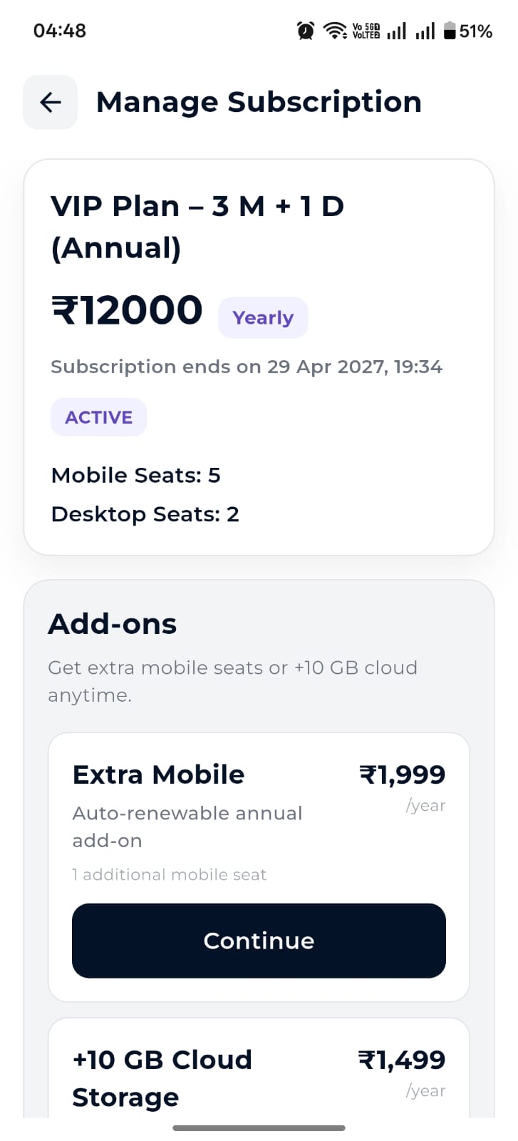 Manage subscription